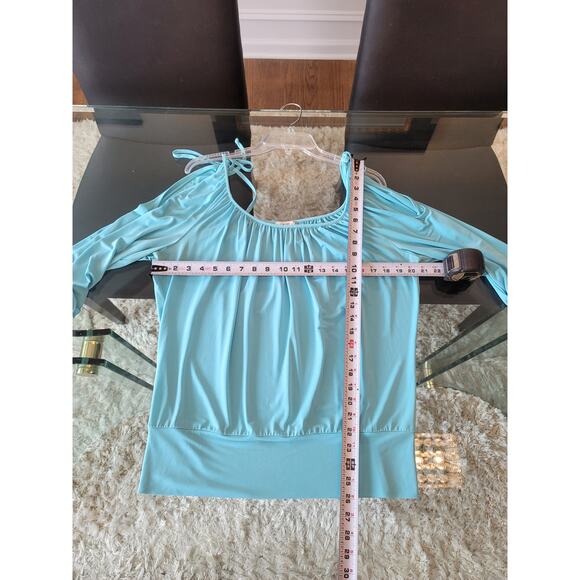Cache Blouse Women's Size Large Blue Boat Neck Off-The-Shoulder Cold Shoulder - Picture 11 of 11